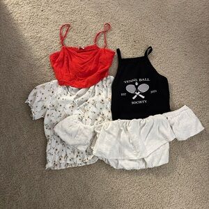 Red, Black, and White Crop Tops Set (INCLUDES BONUS SURPRISE TOP)